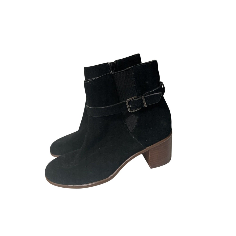 Gianni Bini Ankle Boots Womens 6.5 Black Suede Leather Buckle Block Heel Booties